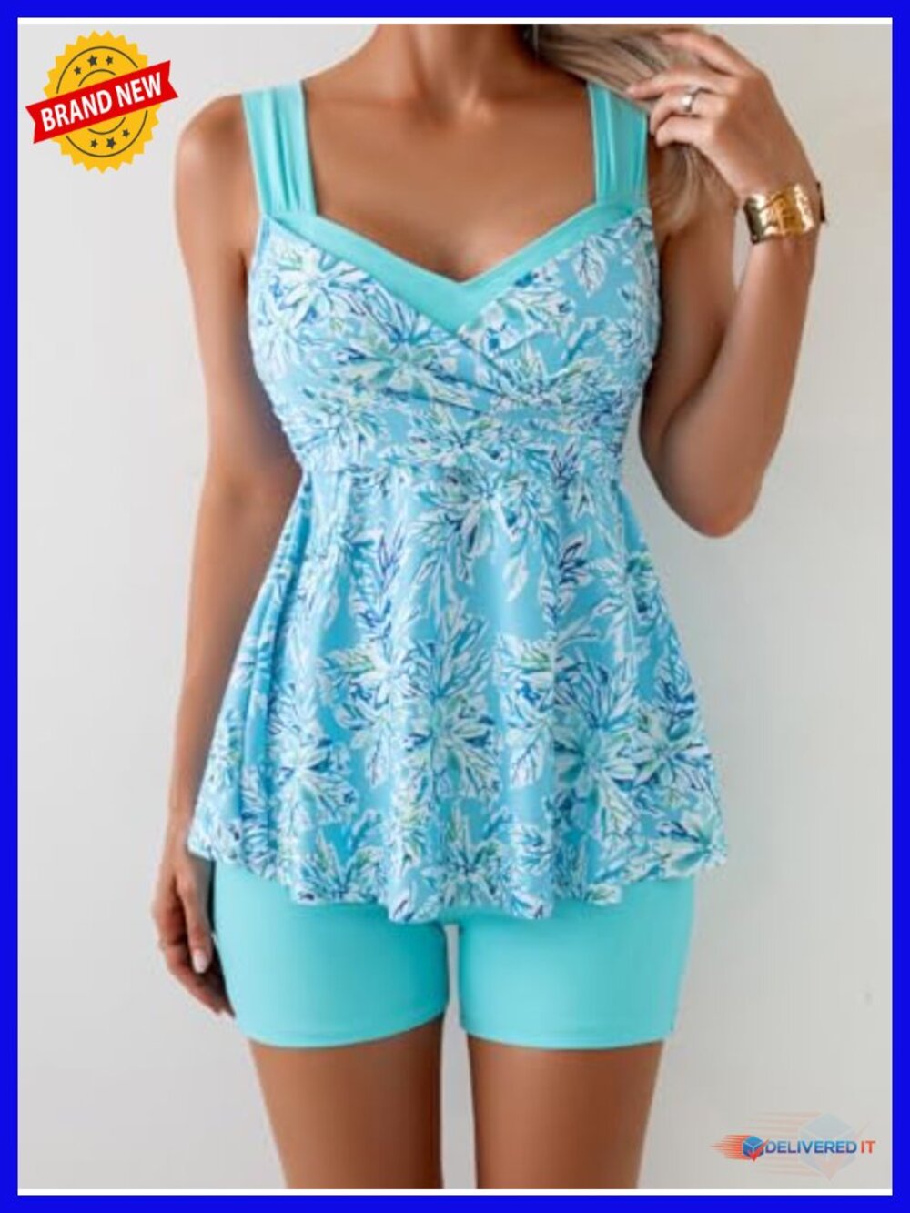 Tankini Swimsuits with Tummy Control Two Piece Modest Bathing Suit Floral Skirt - Picture 3 of 5